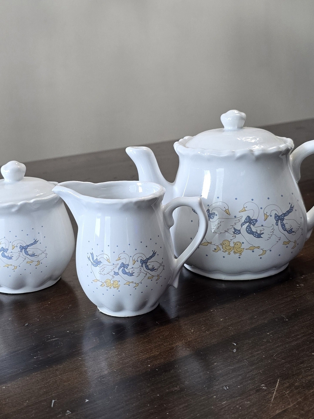 Vintage 80s/90s Country Geese Ceramic 3-Piece Tea Set